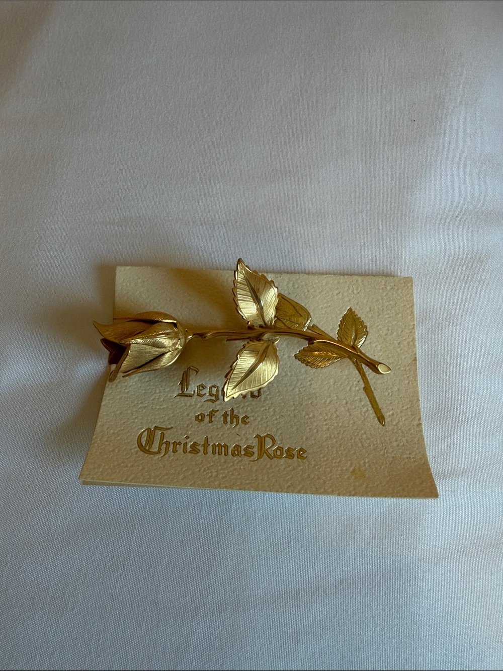 Gold Tone Rose Brooch - Legend of the Christmas Rose
